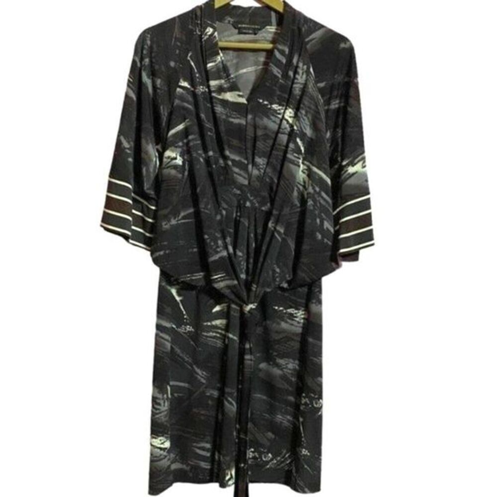 BCBGMaxAzria Women's Brown Multicolor Tie Front Kimono Style Midi Dress Size M​